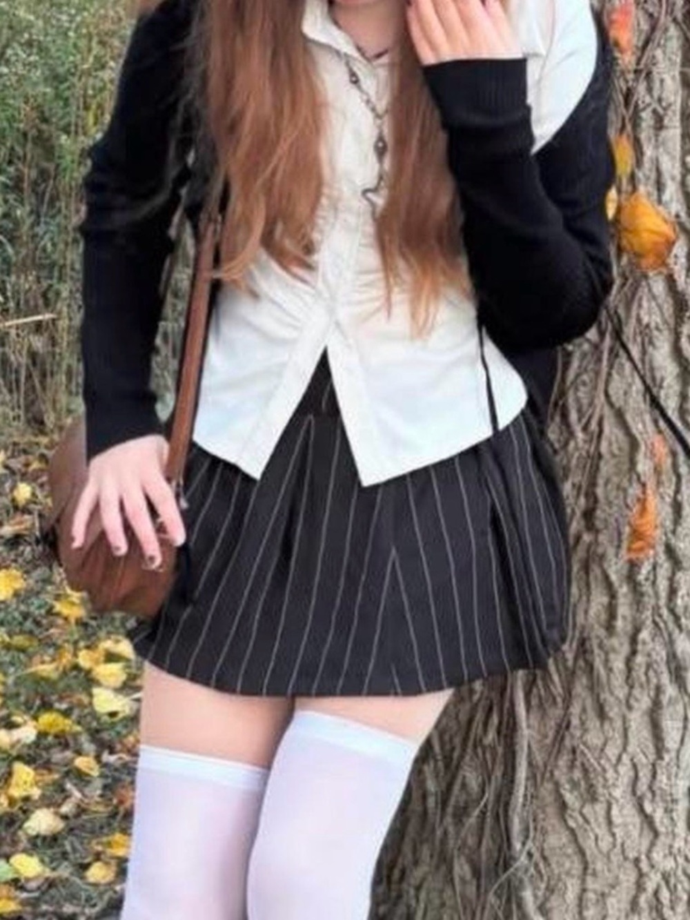 Black Pinstripe Pleated Mini Skirt